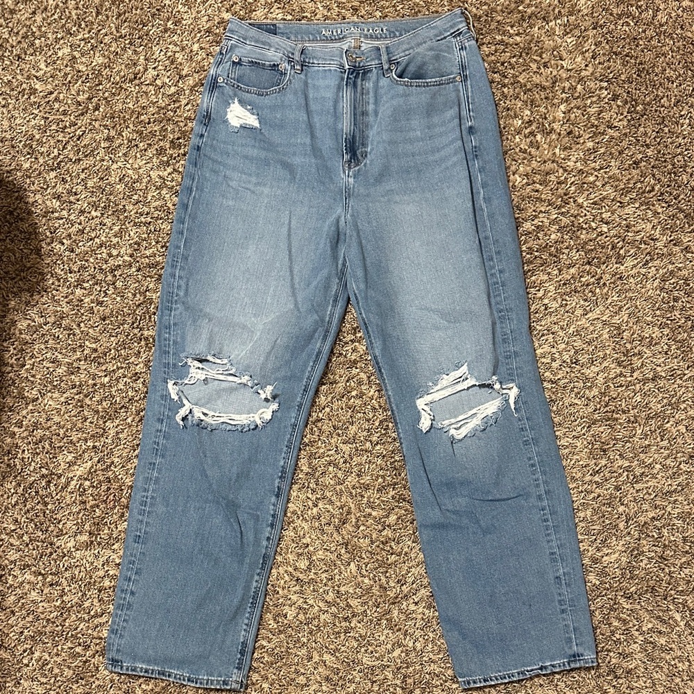 American Eagle Baggy Jean Size 14 Blue Distressed